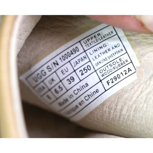 UGG BEIGE TEXTILE LEATHER ROUND TOE HIGH HEEL SANDALS SABO MULES SHOES Sz 8/39 - Picture 4 of 7